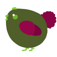 A olive and maroon chicken