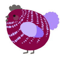 A maroon and lilac chicken with a bar pattern