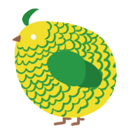 A yellow and viridian chicken with a lace pattern
