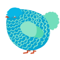 A cerulean and mint chicken with a lace pattern