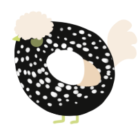 A black and cream chicken with a speckle pattern