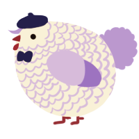 A cream and lilac chicken with a lace pattern