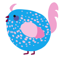 A sky and pink chicken with a speckle pattern