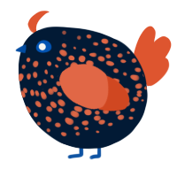 A tumblr and vermilion chicken with a speckle pattern