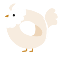 A cream chicken with a head pattern
