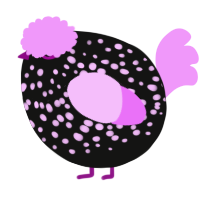 A black and lavender chicken with a speckle pattern