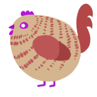 A beige and red chicken with a bar pattern