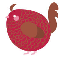 A crimson and russet chicken with a lace pattern