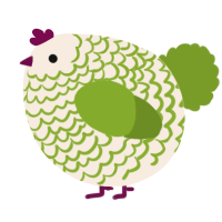 A cream and chartreuse chicken with a lace pattern