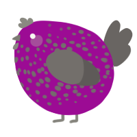 A plum and grey chicken with a speckle pattern