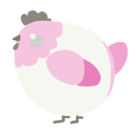 A white and pink chicken with a head pattern