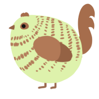 A apple and brown chicken with a bar pattern