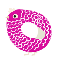 A fuchsia and white chicken with a lace pattern