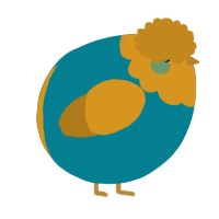A sea and ochre chicken with a head pattern