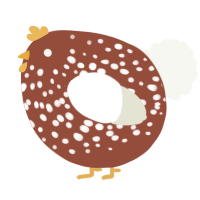 A russet and white chicken with a speckle pattern