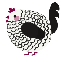 A white and sable chicken with a lace pattern
