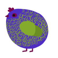 A indigo and chartreuse chicken with a double-lace pattern