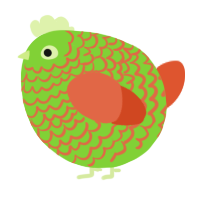 A grass and vermilion chicken with a lace pattern