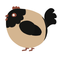 A beige and black chicken with a head pattern