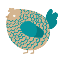 A beige and teal chicken with a lace pattern