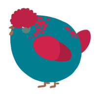 A sea and crimson chicken with a neck-speckle pattern