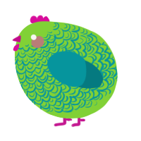 A grass and teal chicken with a double-lace pattern