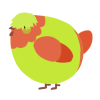A lime and vermilion chicken with a head pattern