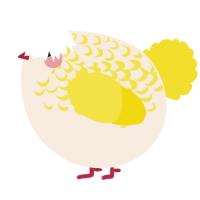 A cream and yellow chicken with a half-lace pattern