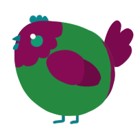 A viridian and wine chicken with a head pattern