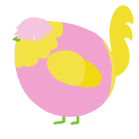 A pink and yellow chicken with a head pattern