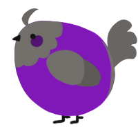 A violet and grey chicken with a head pattern