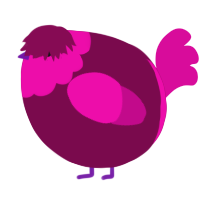 A wine and fuchsia chicken with a head pattern