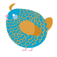 A cerulean and orange chicken with a lace pattern