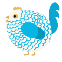 A white and cerulean chicken with a lace pattern