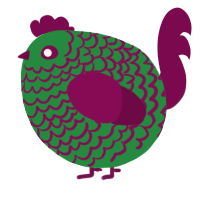 A viridian and wine chicken with a lace pattern