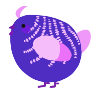 A indigo and lavender chicken with a half-bar pattern