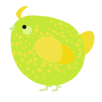 A lime and yellow chicken with a speckle pattern