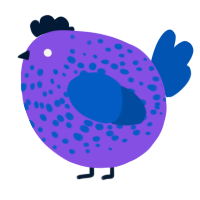A blurple and ultramarine chicken with a speckle pattern