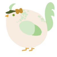 A cream and gluppy chicken with a neck-speckle pattern