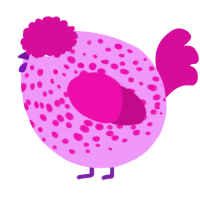 A lavender and fuchsia chicken with a speckle pattern