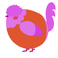 A vermilion and orchid chicken with a head pattern