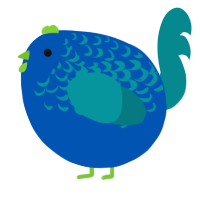 A ultramarine and teal chicken with a half-lace pattern