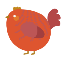 A vermilion and red chicken with a half-bar pattern