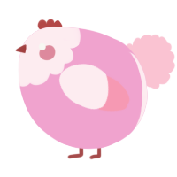 A pink and rose chicken with a head pattern