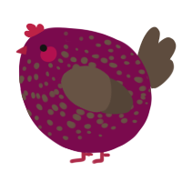 A wine and bark chicken with a speckle pattern