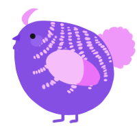 A blurple and lavender chicken with a half-bar pattern