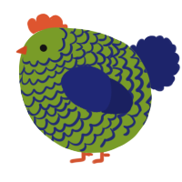 A chartreuse and navy chicken with a lace pattern
