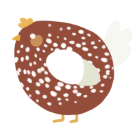 A russet and white chicken with a speckle pattern
