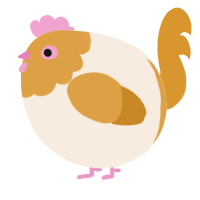 A cream and orange chicken with a head pattern