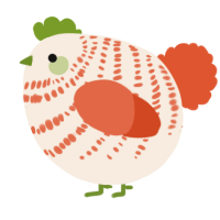 A cream and vermilion chicken with a bar pattern